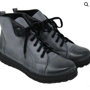 Italina Gray and Black Lace Up Boots with Padded Ankle